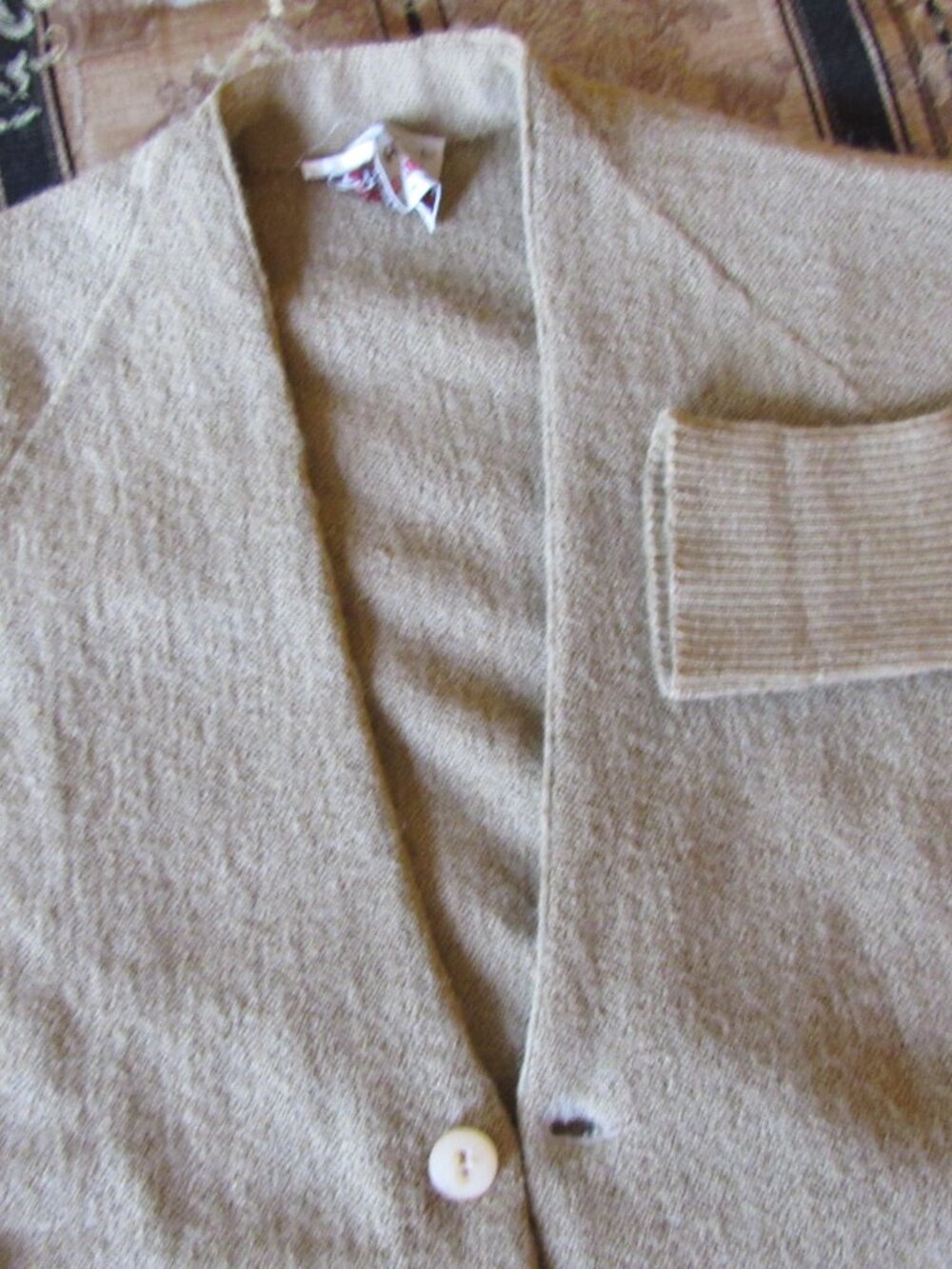 Vintage 1960s Lord Jeff Alpaca Wool Button Cardigan Men’s Large Khaki Beige